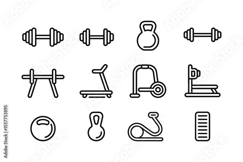 Dumbbells kettlebells treadmill exercise equipment icons barbell weight
