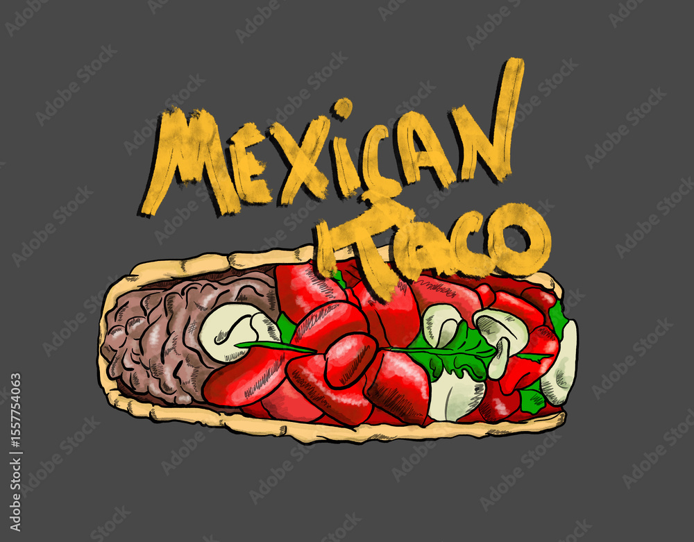 Obraz premium Mexican taco with red pepper filling representing Mexican cuisine