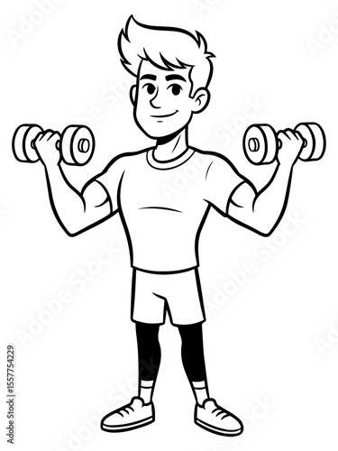 Wallpaper Mural Cartoon man working out with dumbbells in a black and white drawing Torontodigital.ca