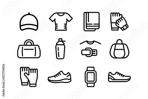 Athletic apparel and accessories icons athletic cap t-shirt