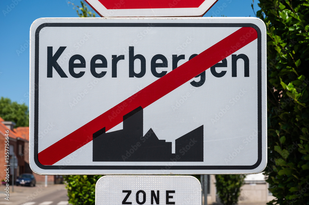 Fototapeta premium Road sign of the village of Keerbergen, Flemish Brabant, Belgium