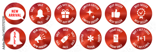 Set of promotional stickers to highlight sales, new arrivals and special offers. These labels are great for packaging, market promos and ecommerce platforms. Limited edition, best seller, tester