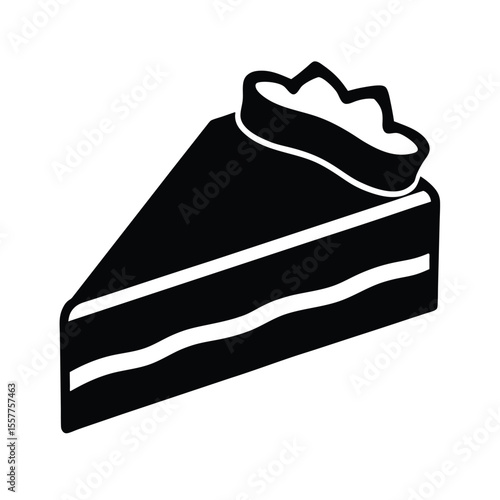 A slice of cake with visible layers drawn in flat black silhouette Vector illustration