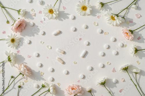 White daisies and pink roses with white pills and petals flowers