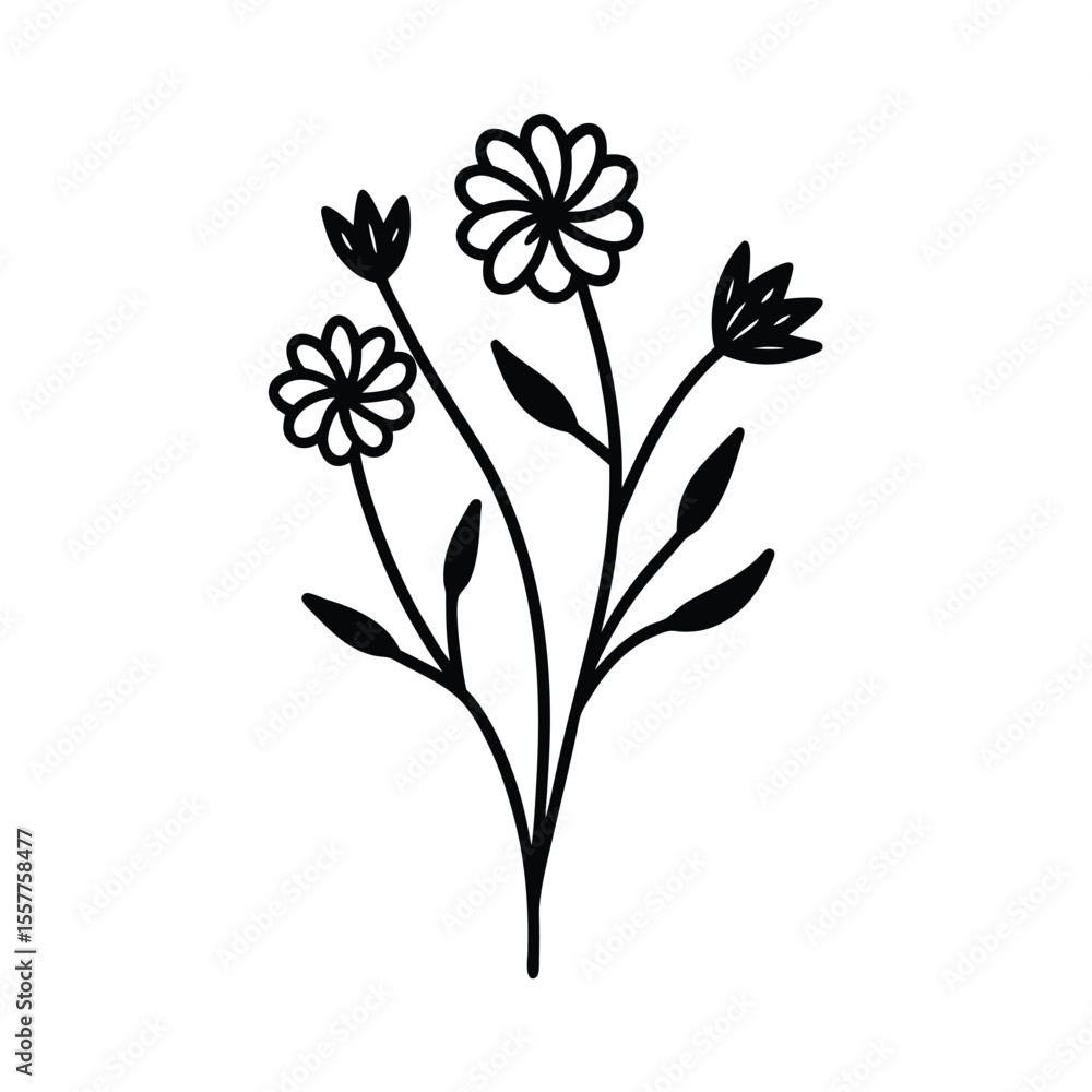 Floral illustration set soft line art of various flowers Vector illustration Floral illustration set soft line art of various flowers Vector illustration