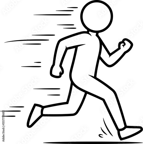 Speedy Stick Figure Man Running Fast with Motion Blur Lines behind Him