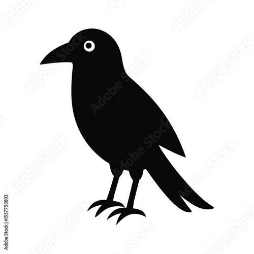 Minimalist clipart of a black crow on white background Vector illustration