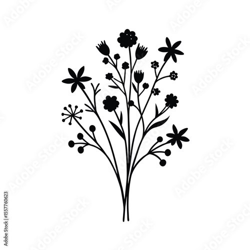 Wildflower bunch illustration set delicate line drawings of assorted flowers Vector illustration