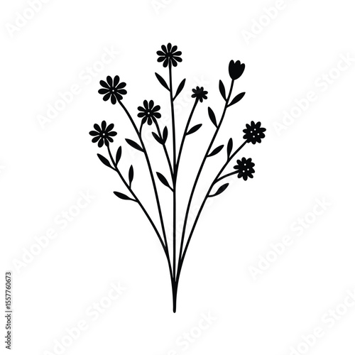 Wildflower bunch illustration set delicate line drawings of assorted flowers Vector illustration