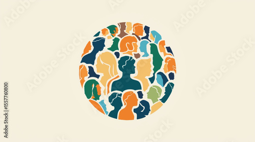Vector logo featuring stylized silhouettes of diverse people forming a globe, symbolizing unity and global population for World Population Day