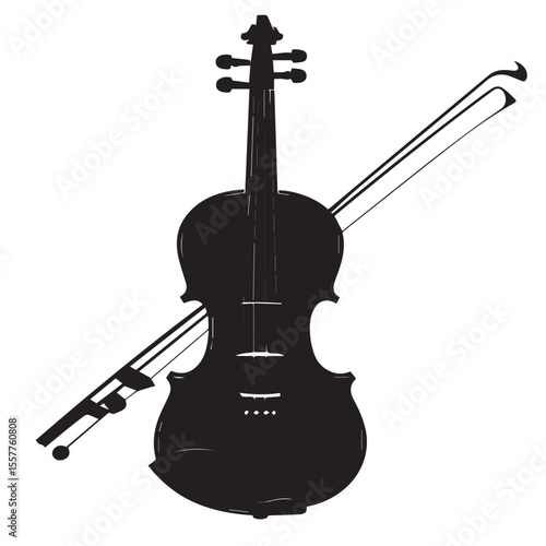 Black silhouette of a violin and bow on a white background