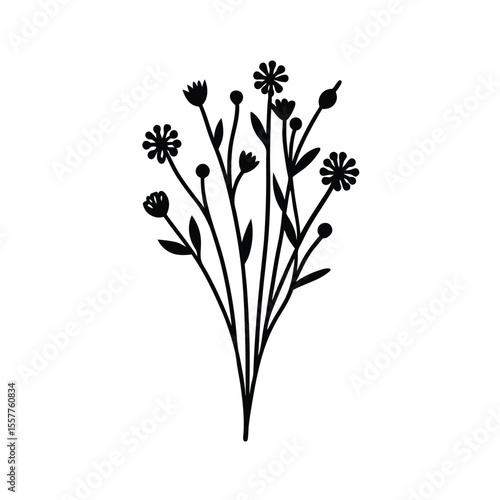 Wildflower bunch illustration set delicate line drawings of assorted flowers Vector illustration