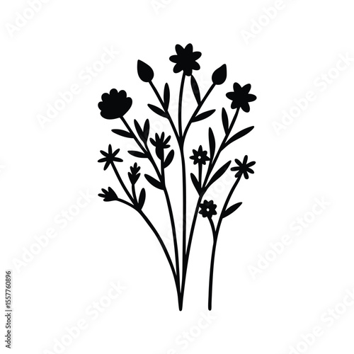 Wildflower bunch illustration set delicate line drawings of assorted flowers Vector illustration