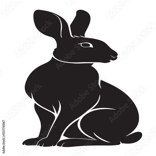 Stylized black silhouette of a rabbit sitting and looking to the side
