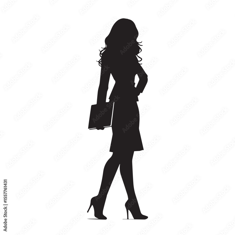 Silhouette of a confident businesswoman in a suit holding a folder Silhouette of a confident businesswoman in a suit holding a folder