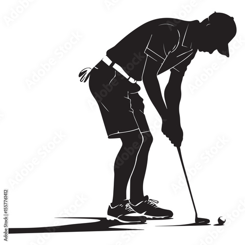 Silhouette of a golfer concentrating before taking a putt on the green