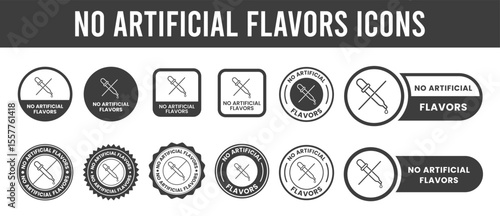 No artificial flavors label. Artificial flavors free illustration for product packaging logo, sign, symbol, badge or emblem. Chemicals free certified icon isolated.