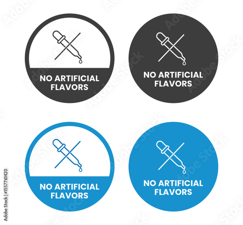 No artificial flavors label. Artificial flavors free illustration for product packaging logo, sign, symbol, badge or emblem. Chemicals free certified icon isolated.