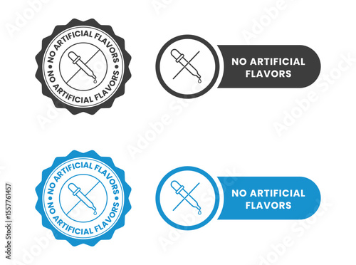 No artificial flavors label. Artificial flavors free illustration for product packaging logo, sign, symbol, badge or emblem. Chemicals free certified icon isolated.