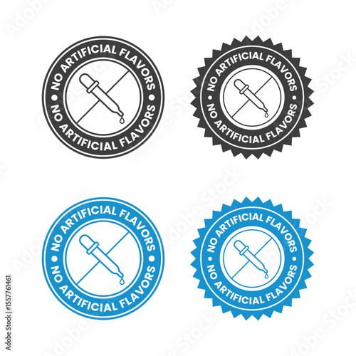 No artificial flavors label. Artificial flavors free illustration for product packaging logo, sign, symbol, badge or emblem. Chemicals free certified icon isolated.