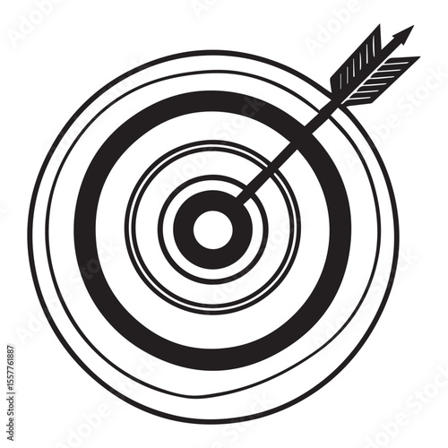 Black and white graphic of an arrow hitting the center bullseye of a target