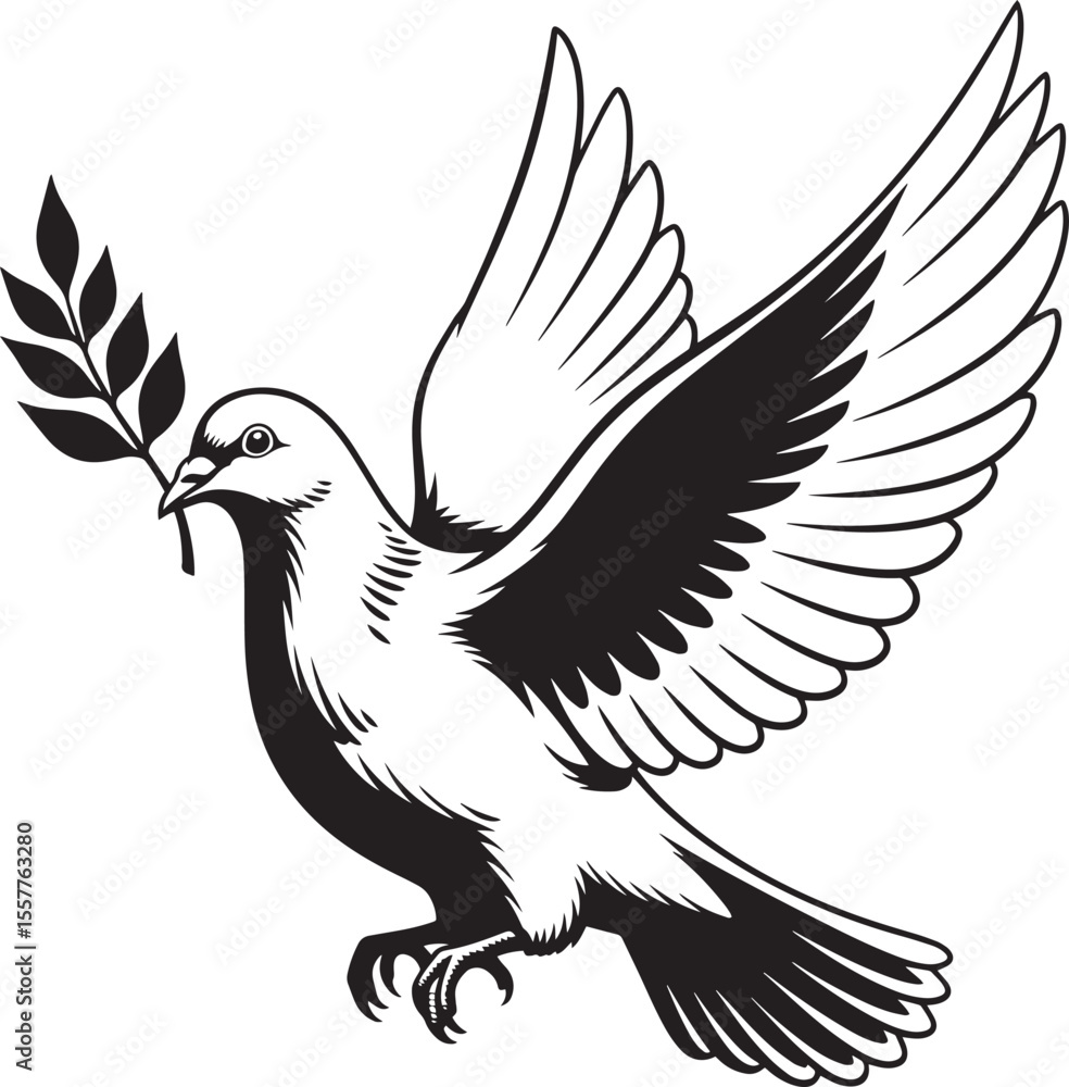 Fototapeta premium Symbolic black and white dove of peace in flight.