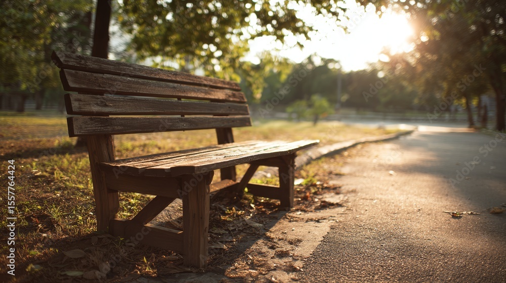 Wooden bench in summer park Wooden bench in summer park