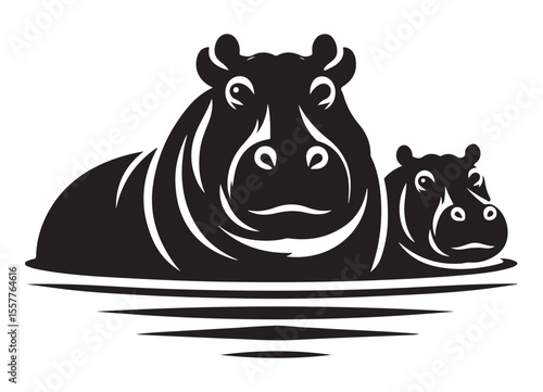 Hippo Family Silhouette Vector Illustration for Nature Themed Designs