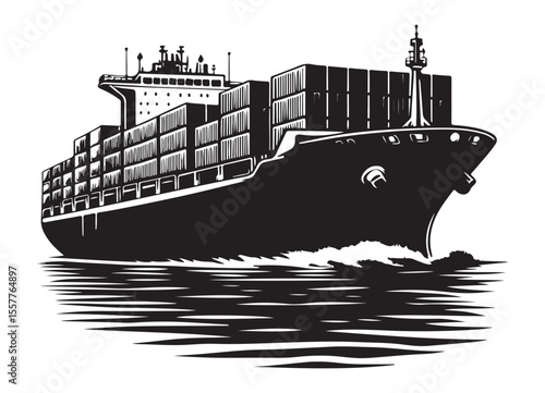 Cargo Container Ship Silhouette Delivering Goods Global Trade Vector