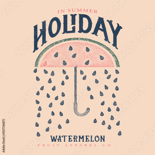 Holiday in summer. Fresh watermelon fruit print. Eat more fruit. Watermelon fruit club print design. Organic food artwork for for t-shirt. Fruit vintage t-shirt design.