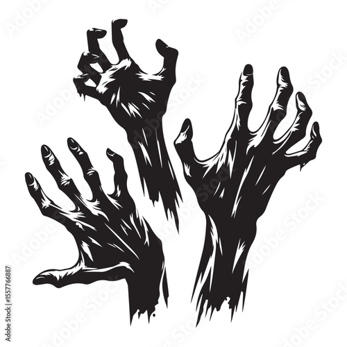 Terrifying Zombie Hands Reaching Out Spooky Halloween Silhouette Illustration