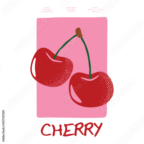Cherry Bomb and feeling lucky, vintage graphics print art, Cherry graphic, vintage hand-drawn fruits print design, fruit print artwork, summer t-shirt design, women's t-shirt, fruit print design