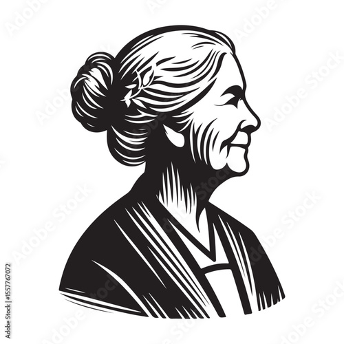 Elegant Silhouette Vector Illustration of Older Woman Portrait