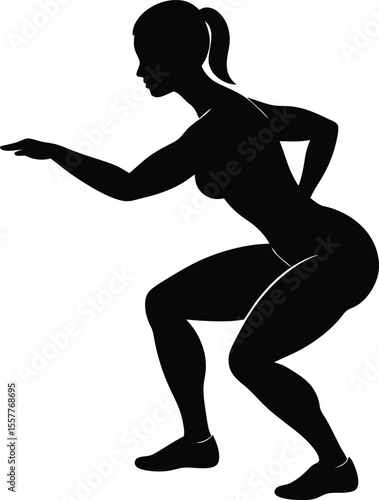 Silhouette of a Woman Performing a Squat Exercise for Fitness Training