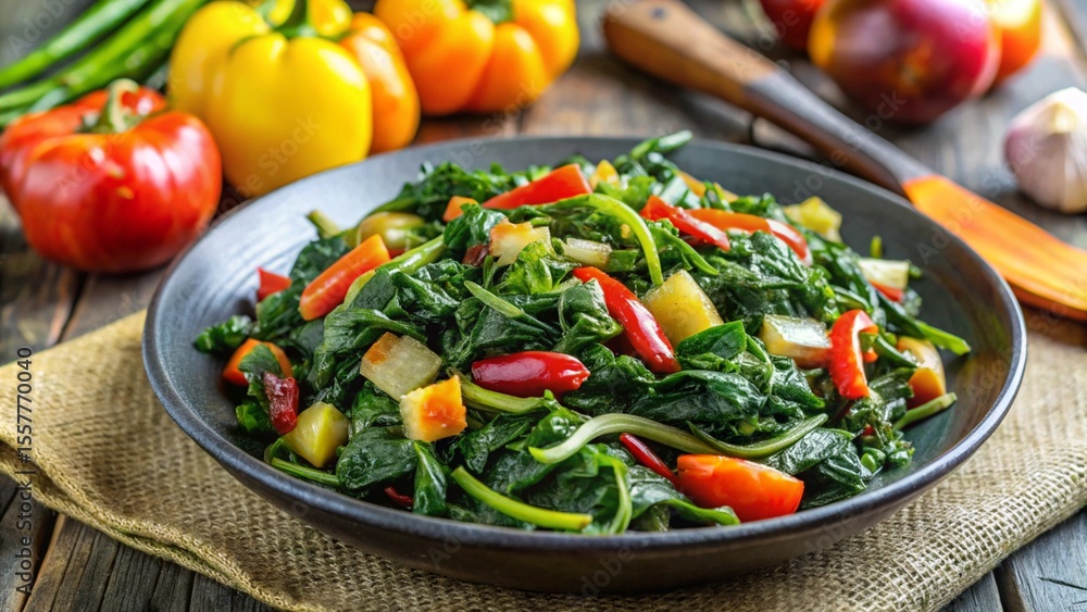 Jamaican callaloo sautéed greens with onions and scotch bonnet pepper Jamaican callaloo sautéed greens with onions and scotch bonnet pepper