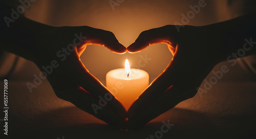 Heart-Shaped Hands Encircling a Glowing Candle A Symbol of Hope and Remembrance
