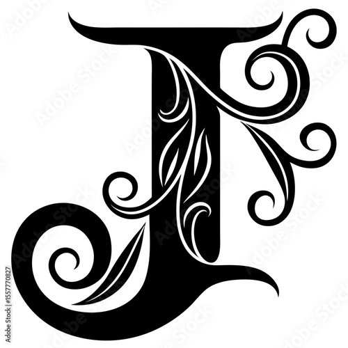 Stylized letter 'J' with decorative elements and strokes, isolated vector image on transparent background