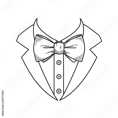Tuxedo jacket with bow tie outline illustration for celebration concept  