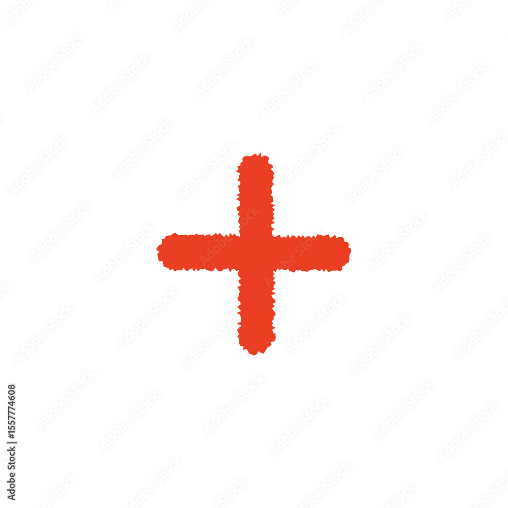 Fototapeta premium Simple Symbol of Addition: A clean, uncluttered shot of a hand-drawn red plus symbol, perfect for illustrating concepts of positivity, creation, and growth.