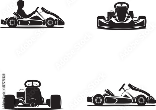  Set of go cart silhouette vector illustration isolated On Transparent Background 