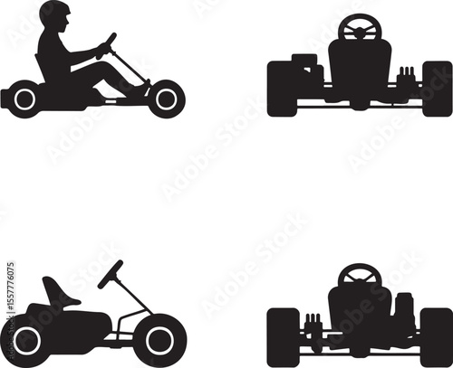  Set of go cart silhouette vector illustration isolated On Transparent Background 