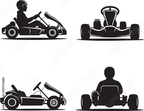  Set of go cart silhouette vector illustration isolated On Transparent Background 