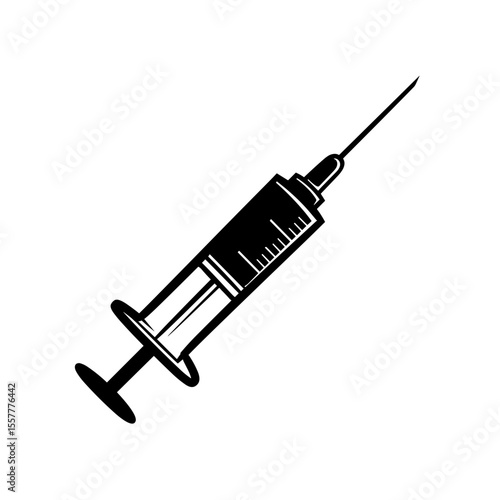 Medical syringe in black silhouette on white background  