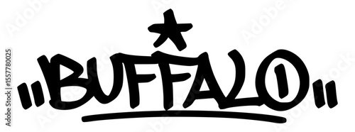 Buffalo graffiti tag in bold black style with street art flavor. Handwritten look with transparent background, ideal for urban merch and graphic design.