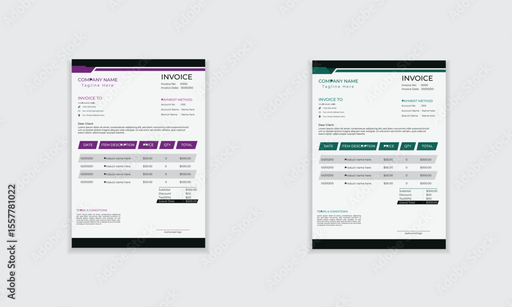 Professional minimal clean invoice template layout design for print Professional minimal clean invoice template layout design for print