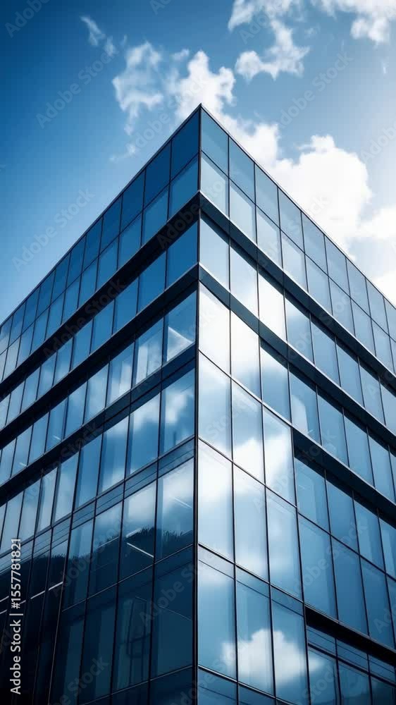 Modern glass building with cloud reflections, blue sky background, business district architecture, contemporary design, clean lines, abstract urban scenery. Modern glass building with cloud reflections, blue sky background, business district architecture, contemporary design, clean lines, abstract urban scenery.
