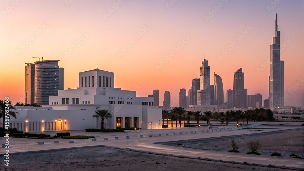 Minimalist skyline of a modern city at dusk, warm colors and clean shapes
Minimalist skyline of a modern city at dusk, warm colors and clean shapes