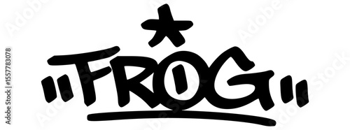 Graffiti tag of “Frog” in bold hand-drawn black style. Playful amphibian design with urban flavor, great for stickers, merch, or youth-themed visuals.