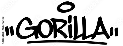 Gorilla graffiti tag in bold black lettering with fierce street energy. Handwritten urban design perfect for jungle themes, merch, and powerful visuals.