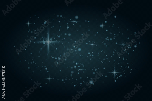 Glowing light particles and star flares scattered across dark background. Soft dreamy light sparkles for festive or magical visuals.